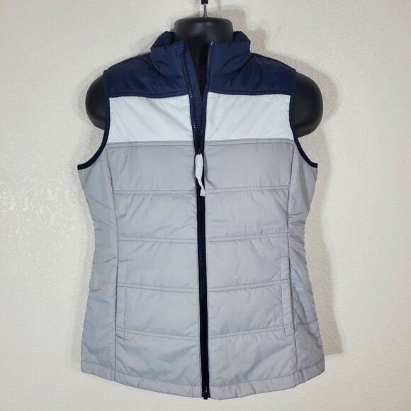 Cbuk By Cutter & Buck Womens Puffer Vest Medium Navy Blue & Gray Colorblock - Picture 1 of 11